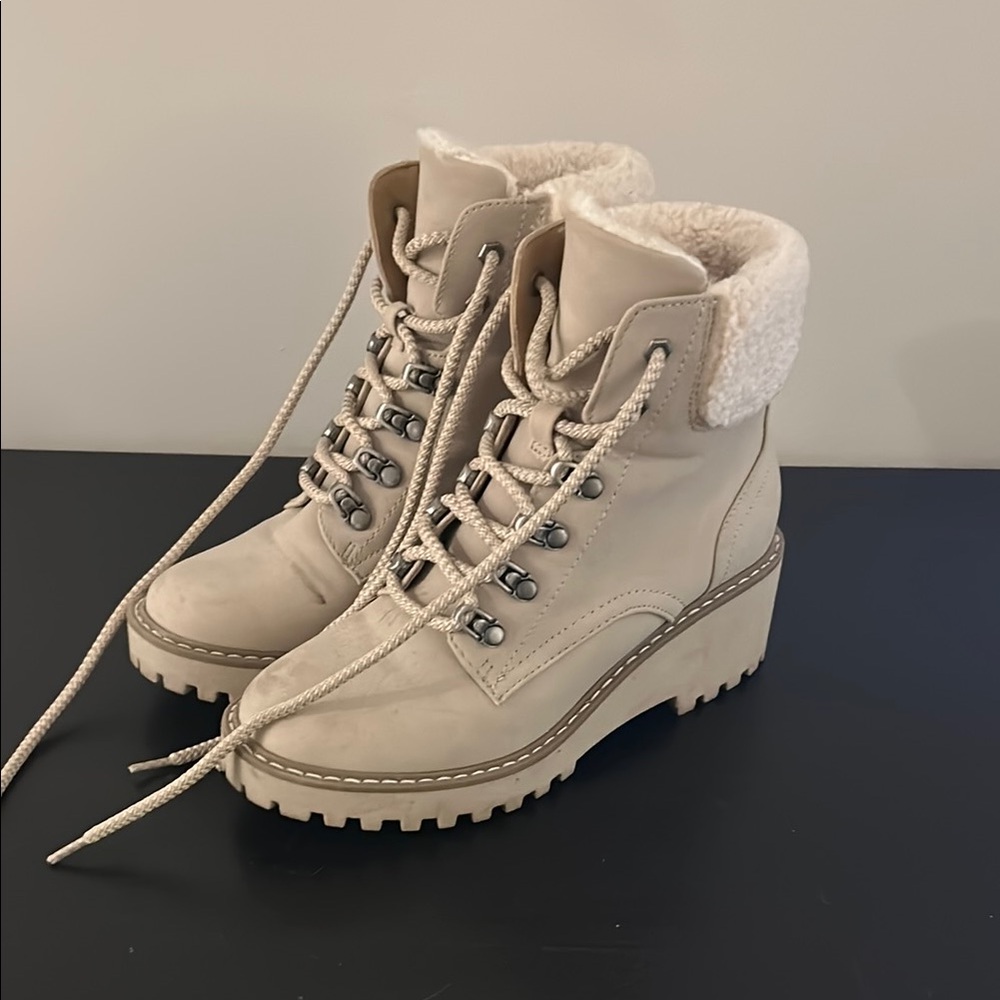 DV by Dolce Vita Cream Lace Up Boots with Padded Collar